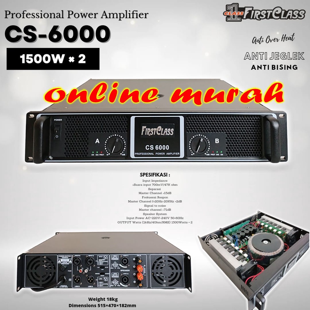 power amplifier firstclass cs6000 cs 6000 1500w x2 garansi original