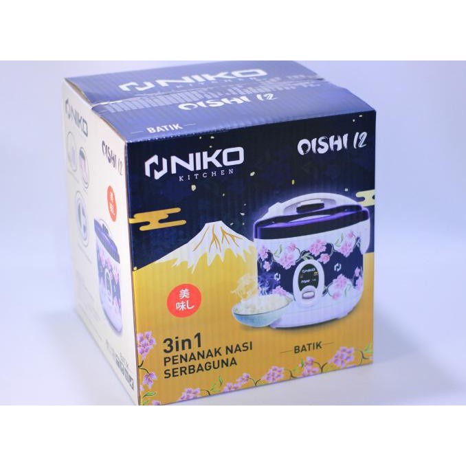 PROMO Mejikom NIKO OISHI BATIK 1.2 Liter Rice Cooker TUTUP KACA Transparan 100% ANTI LENGKET 300 Watt - 3 in 1 Menanak, Menghangatkan dan Mengukus - FAMOUS STAR SHOP