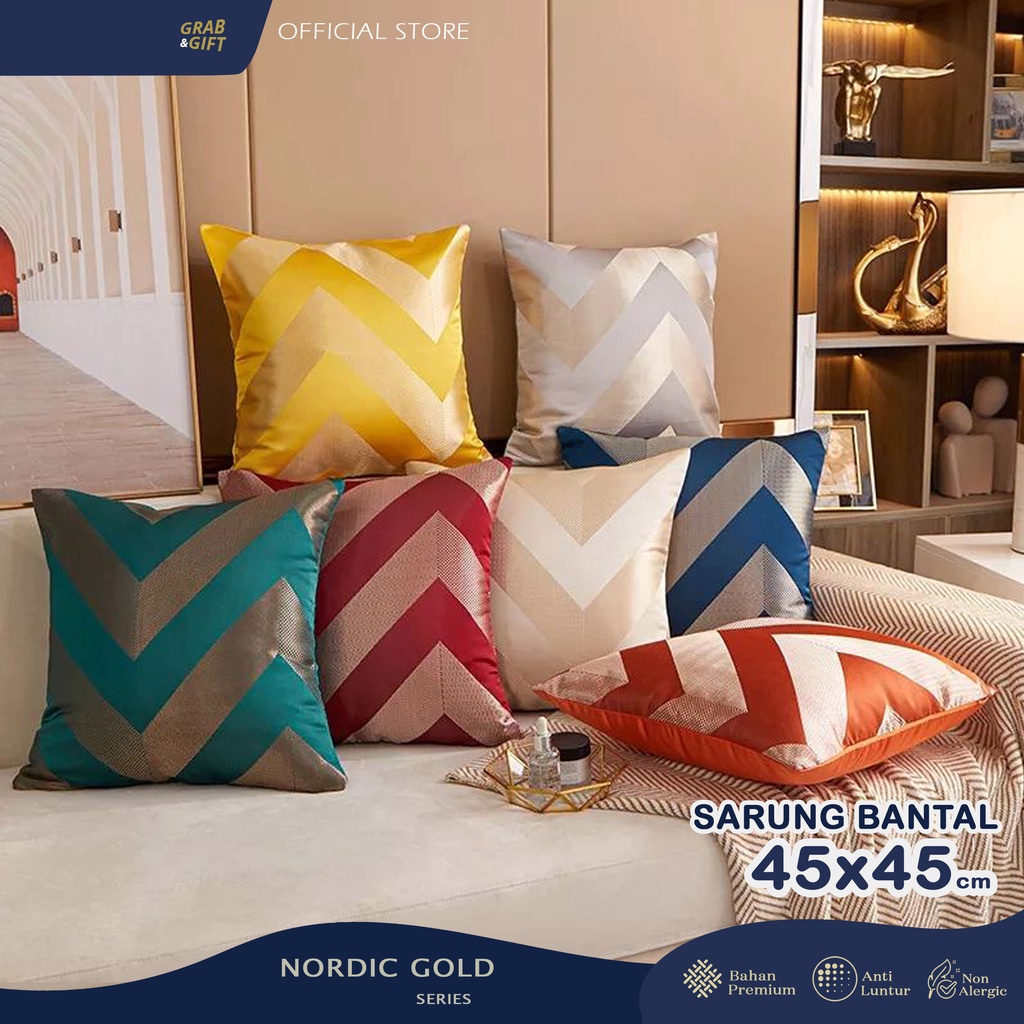 SARUNG Bantal Sofa Luxury Nordic Gold Emboss Jacquard 45x45 cm Grabandgift