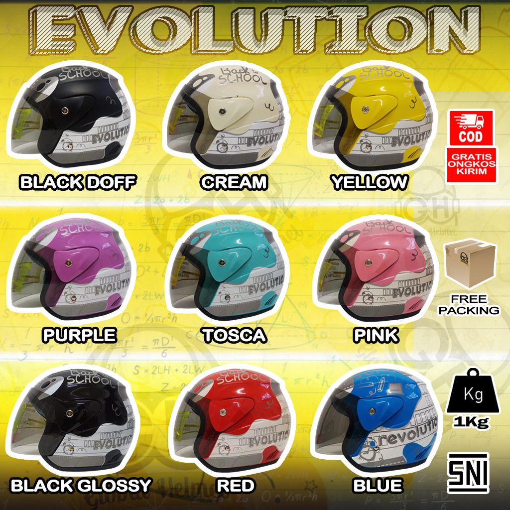 HELM EVO EVOLUTION DEWASA NOTES REVOLUTION SERIES HALF FACE TERMURAH MURAH MODEL GM EVO SNI BISA COD PRIA DAN WANITA FREE PACKING DUS BOX