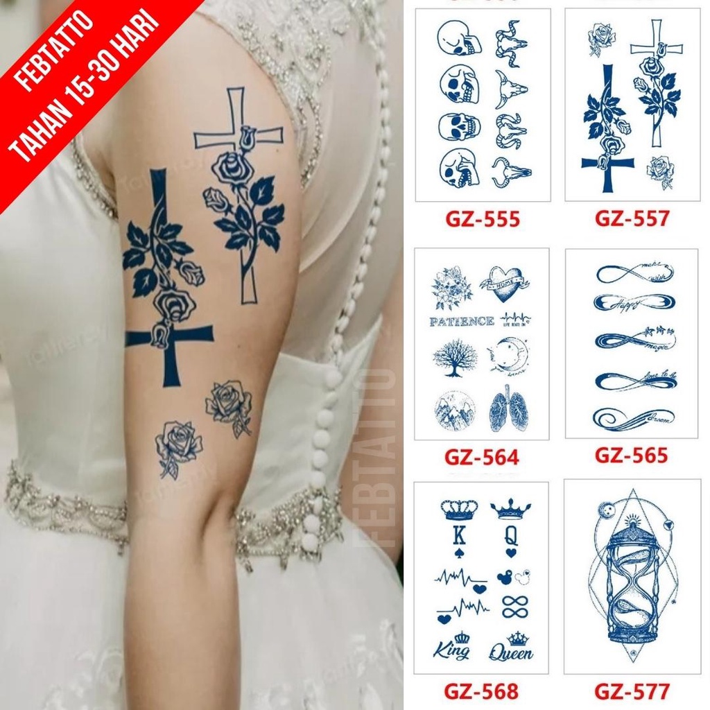 Tato Temporer Ukuran 18cm x 11cm Motif GZ 557 Bunga Salib Tato Lengan Tato Dada Tato Tangan Tato Kak
