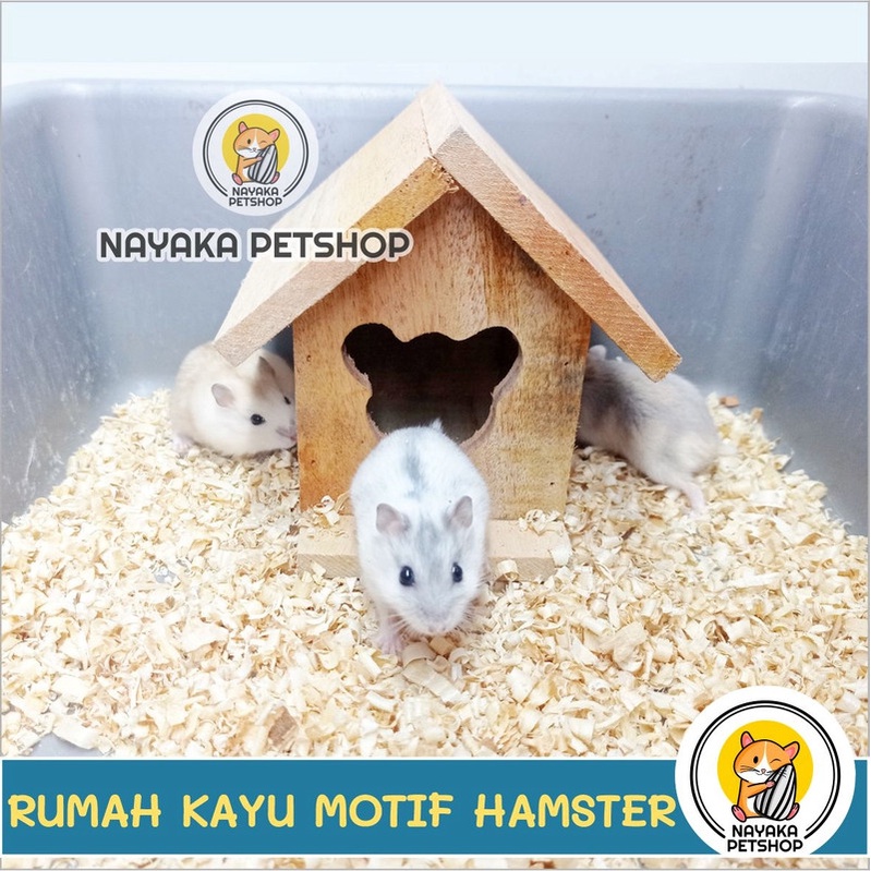 Rumah Hamster Kayu Atap Segitiga Motif Hamster Wooden Home Kandang Hewan House Sarang Tupai