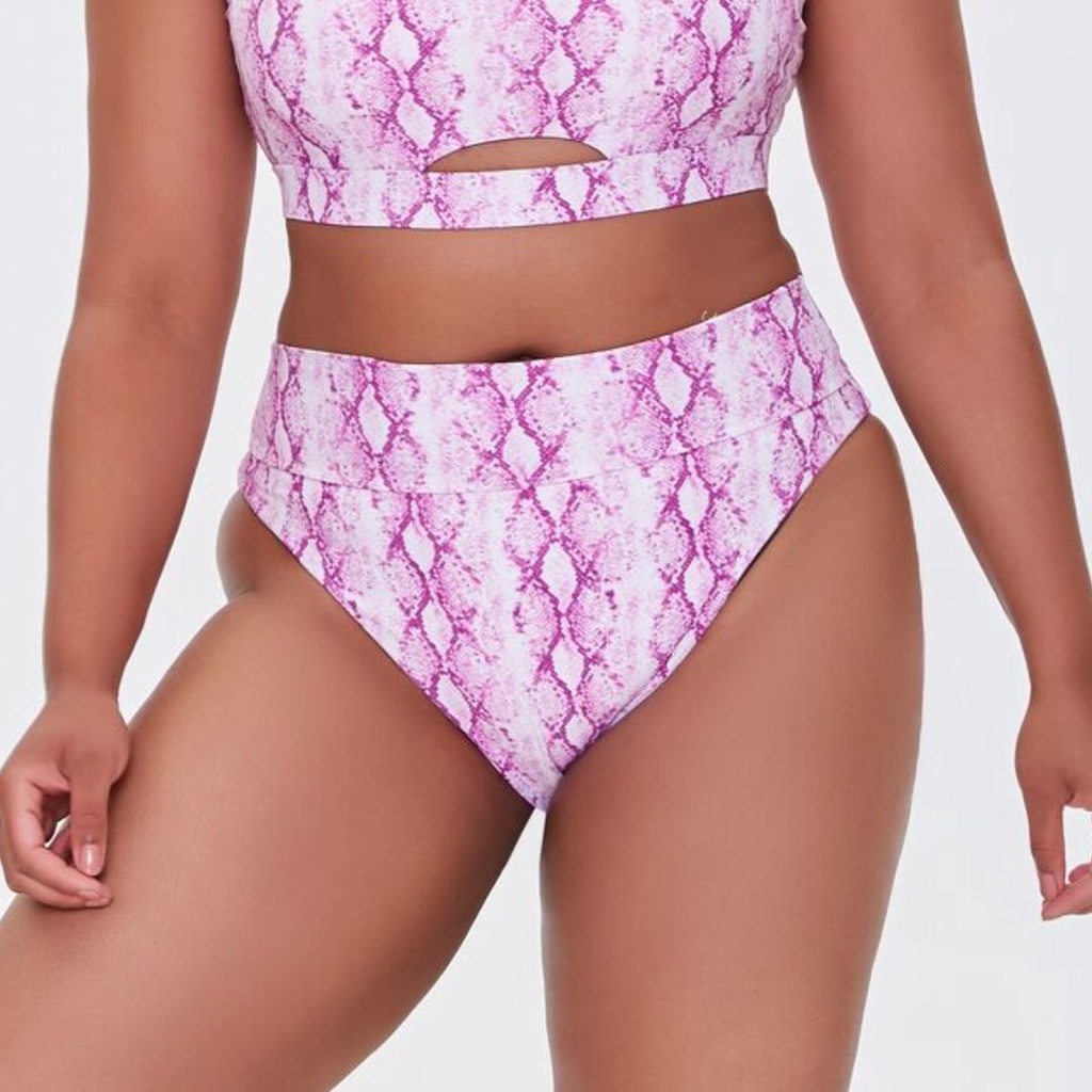Forever 21 Snakeskin Print Bikini Bottom Pants Big Plus Size Jumbo Highwaist Purple Snake Pattern Hi