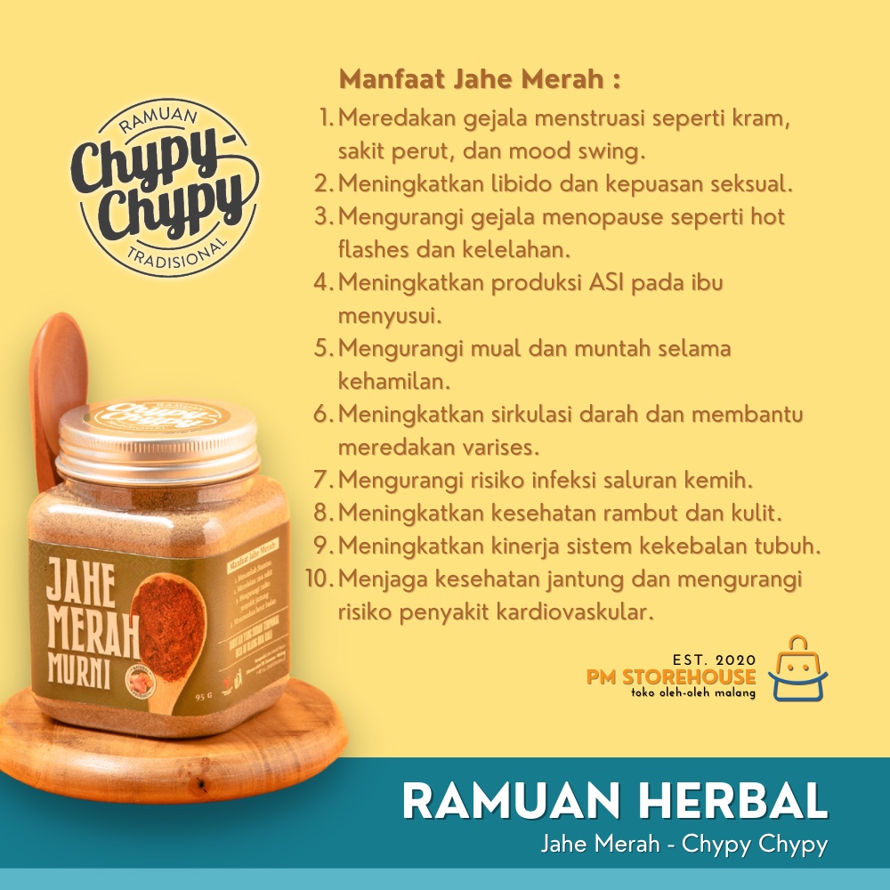 Ramuan Tradisional Jahe Merah Chypy -  Bubuk Murni Tanpa Gula Herbal Organik - Kemasan Toples