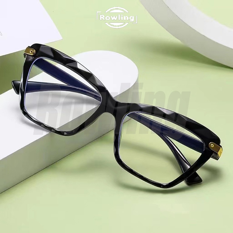 Rowling (ka-335)Kacamata Cat Eye Kristal Terbaru  Anti-Radiasi Blue Light Wanita/Pria Import Kacamata Fashion