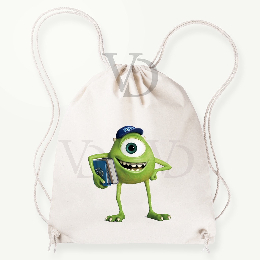 tas serut monster inc pixar disney edisi mike / tas belanja / stringbag canvas / tas kanvas