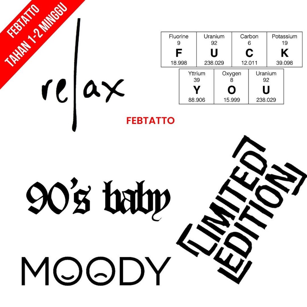 Tato Temporer Tulisan Tato kecil Stiker Tatto - BACA 1-5