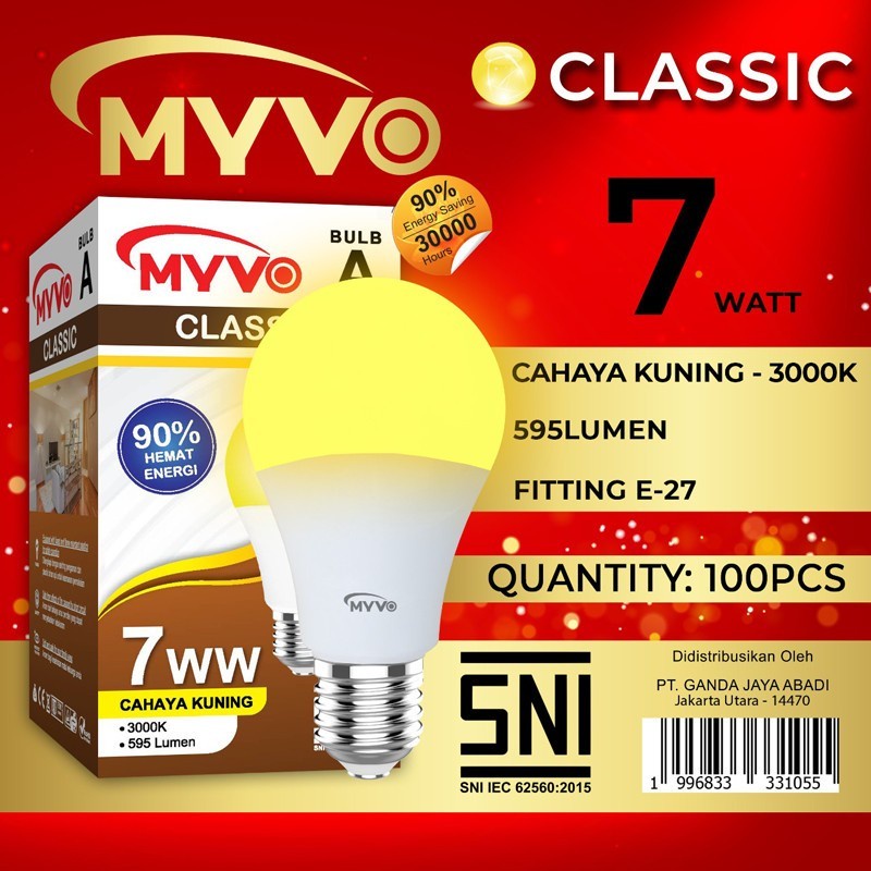 Myvo Led Bulb Cahaya Kuning Warm White 3 5 7 9 12 15 18 21 Watt Myvo Classic