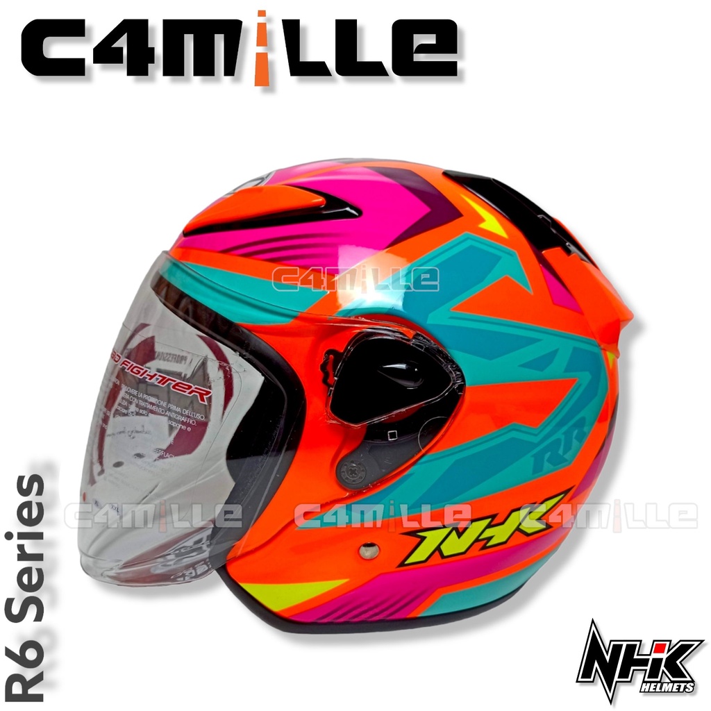 HELM NHK R6 STARCO ORANGE FLUO PINK TOSCA HALF FACE