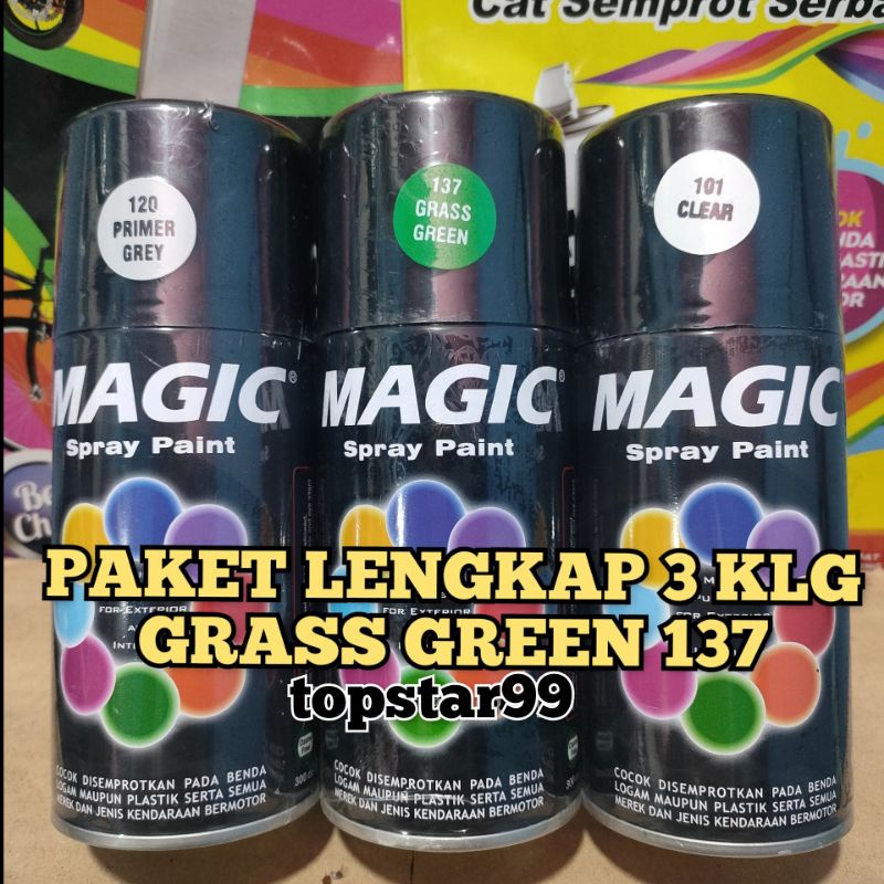 Pilok Pilox Cat Semprot Magic Paket Lengkap 3 Kaleng 300cc Paketan Hijau Rumput Glossy Grass Green 137 Primer Grey Epoxy 120 Clear Pernis Glossy Mengkilap 101 Spray Paint