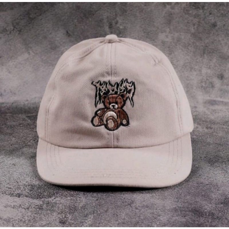 [PART 1] COD Topi Baseball Sport  Bordir / Topi Bucket Polos Pria / Wanita Distro Korea-Teddy Bear Cream