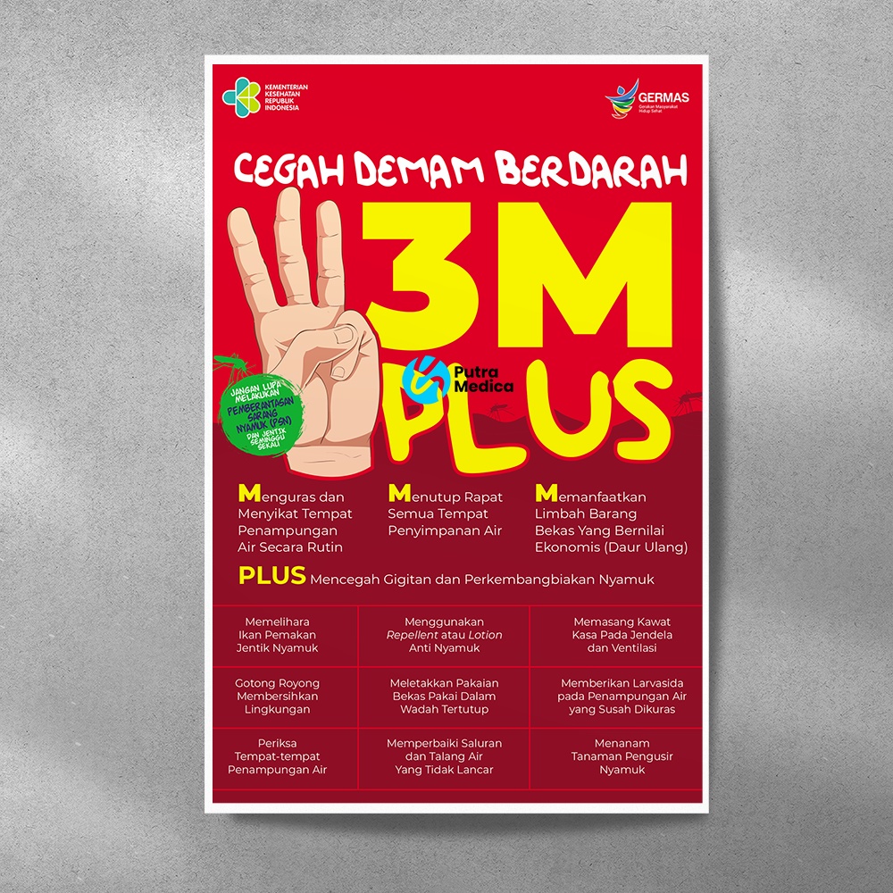 Poster Kesehatan 3M Plus A3+ / Gambar Edukasi Cegah Demam Berdarah