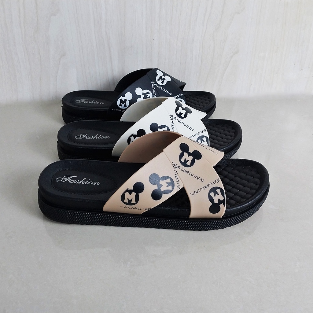 Sandal Slop Flat Wanita Slip On Karet Jelly Bahan PVC Lembut Motif Kartun Sendal Cewek Azgalery SPT-53