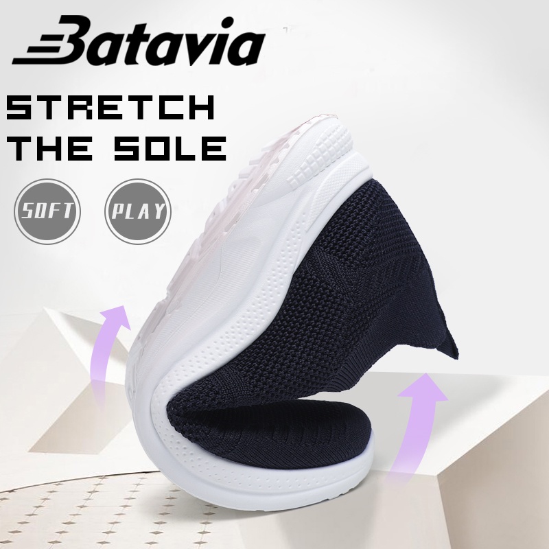 Batavia Sepatu olahraga impor premium perempuan terbaru rajut adem antislip antiaus sepatu lari anak perempuan p3 black hitam