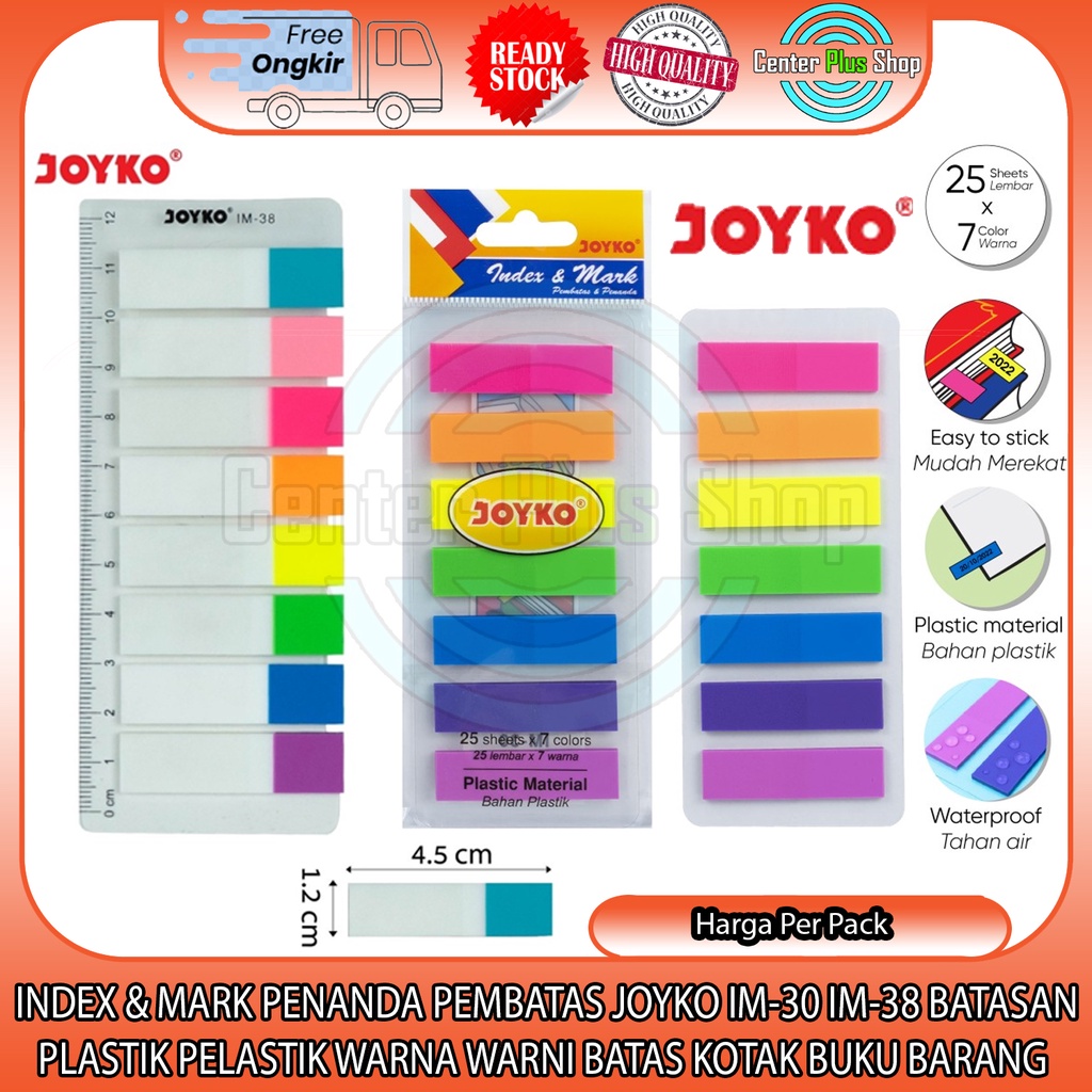 

PENANDA PEMBATAS JOYKO INDEX & MARK IM-30 IM-38 BATASAN PLASTIK PELASTIK WARNA WARNI BATAS KOTAK BUKU BARANG ALAT MENANDAI HALAMAN KERTAS LENGKET NEMPEL PAPER PAPERS MEMO PAGE MARKES STICKY NOTES NOTE NEMPEL COLOR COLOUR PERLENGKAPAN SEKOLAH KERJA KANTOR