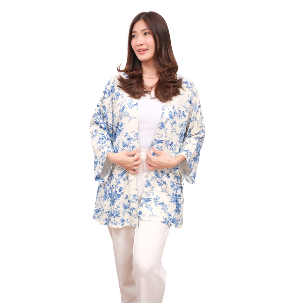 Cardigan Kimono Outer Flower , Cardigan Wanita Oversize , cardigan Katun