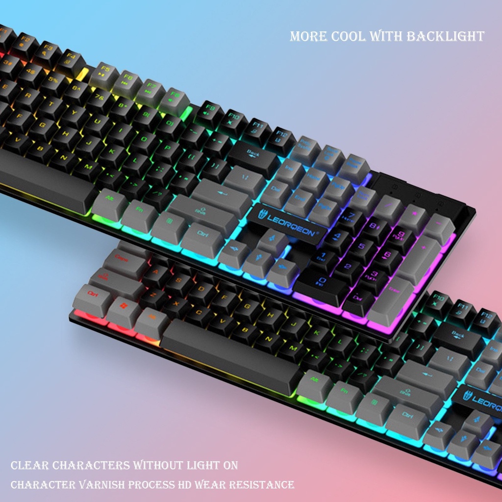 LEORQEON Gaming Keyboard RGB Backlight Mechanical Feel Waterproof - N35