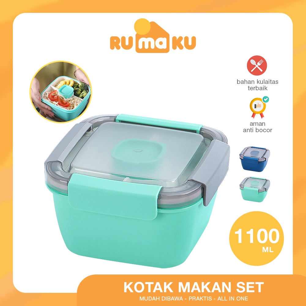 Rumaku Kotak Makan 1100ml Lunchbox Tempat Makan Bekal Double Layer Free Tempat Sambal