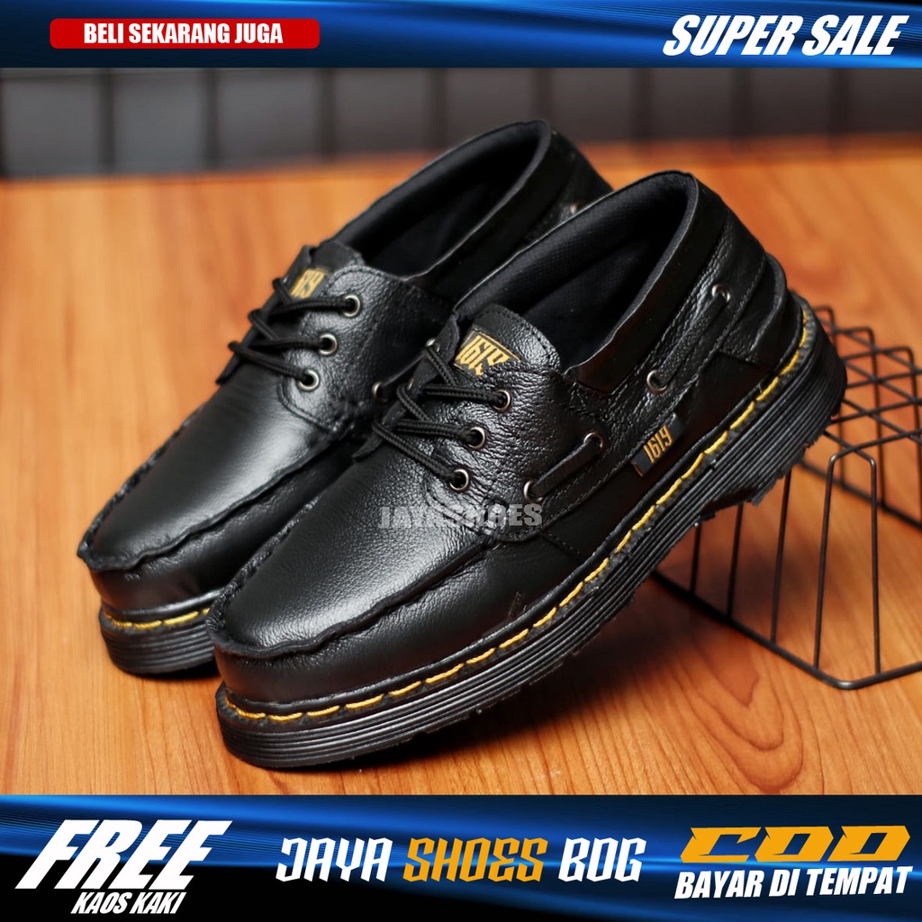 TRAMP Sepatu Formal Pria Casual Pantofel Hitam Kulit Asli Sepatu Kerja Kantor Kuliah Kondangan Original Footwear