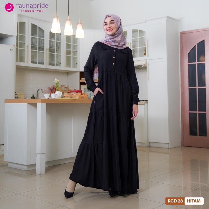Gamis Rauna - Baju Muslim - Gamis Dewasa 28 Hitam - XL dewasa lebaran mewah elegan premium terbaru F