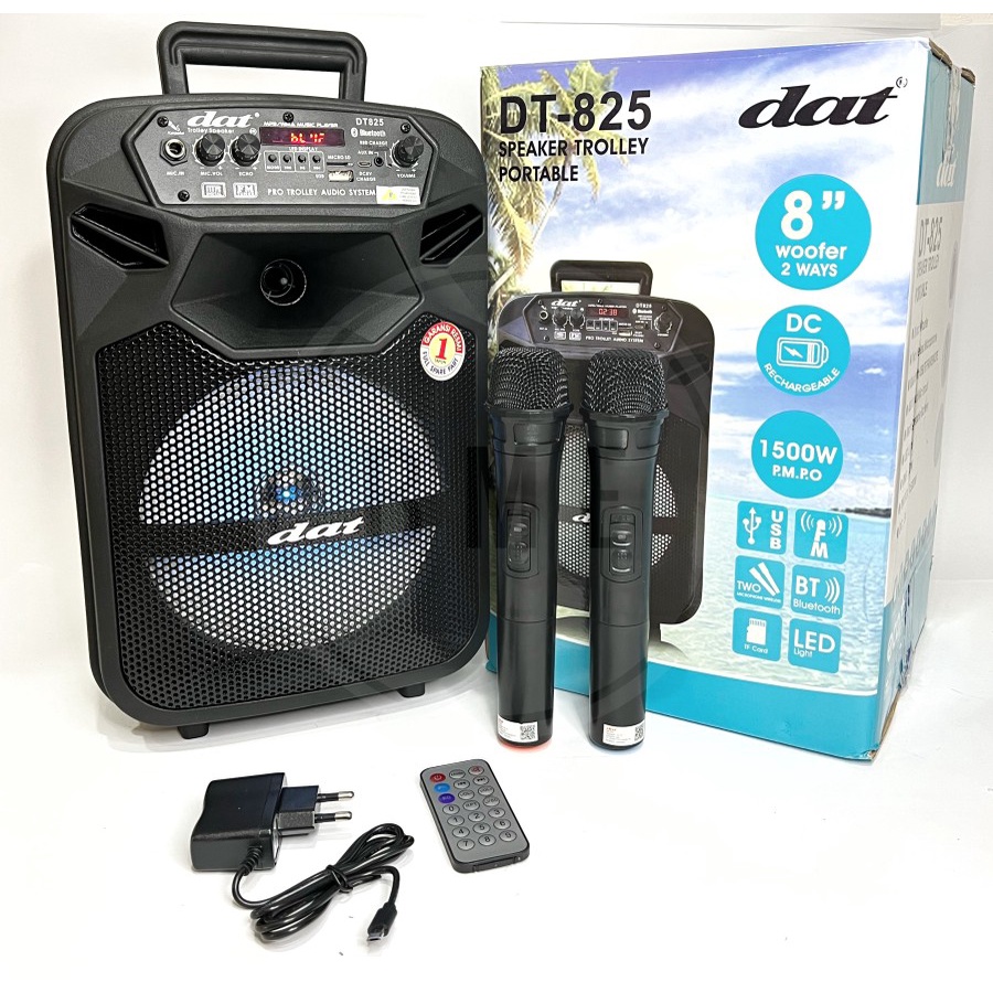 SPEAKER TROLLEY DAT DT 825  DT825 ECO 2 MIC 8 INCH + 2 MIC WIRELESS