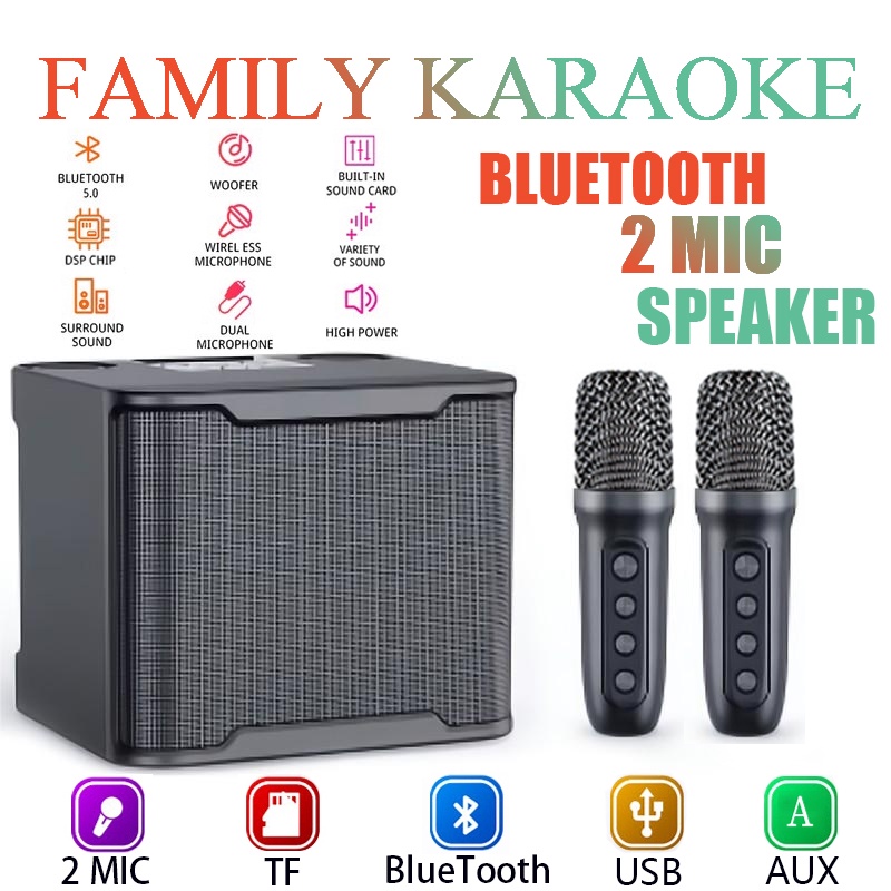 KARAOKE Bluetooth Speaker Wireless 2 MIC TV AUX SPEAKER HF Bluetooth KTV Equipment 3D Stereo Microphone For Family Party