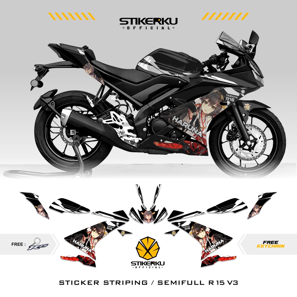 STICKER R15 V3 STRIPING EDISI HARUNA / ANIME / KAWAII / YAMAHA R15V3 / SEMIFULL / STOCK / DECALS /