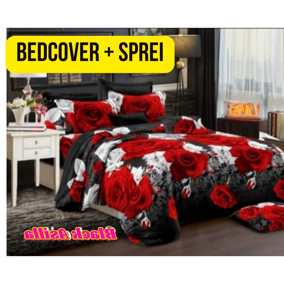 Bedcover + Sprei Set (bantal 2+guling 2) ukuran 180x200