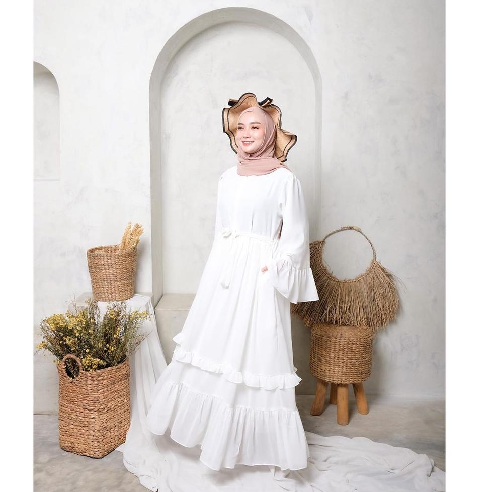SIAP KIRIM SYF07 Busana Muslim Wanita Summer Dress Putih Gamis malaysia bahan seruti