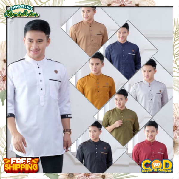 Baju Koko Pria Dewasa Kokoh Atasan Muslim Ayah Polos Lengan Panjang Laki Laki Big Size Warna Hitam P