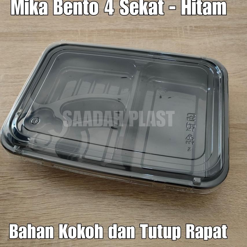 Murah @50SET Mika Bento 4 Sekat HITAM / Tempat makan plastik / Tray Lunch Box