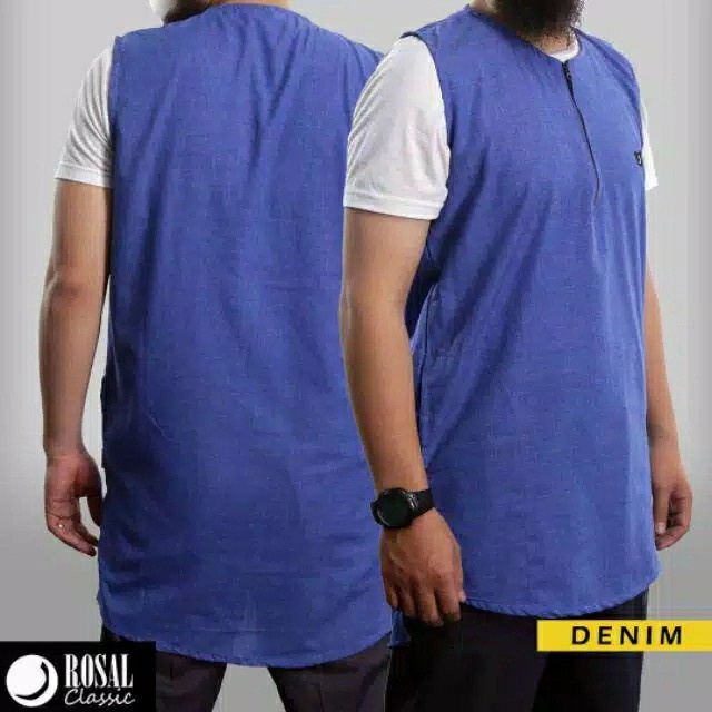 Rompi Sholat ROSAL CLASSIC rompi sholat shalat solat pakaian muslim pria kaos cowok - Biru Denim, M(