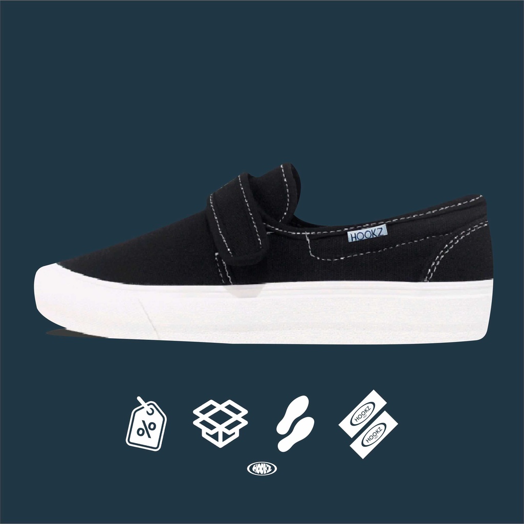 HOOKZ.INC - SEPATU SLIP ON NORTH VLCRO BW | NORTH | BLACK WHITE | VLCRO | ORIGINAL 100%