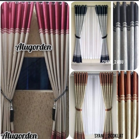 Gorden jendela minimalis panjang 12ring motif kombinasi abu coklat merah gordeng horden korden aesth