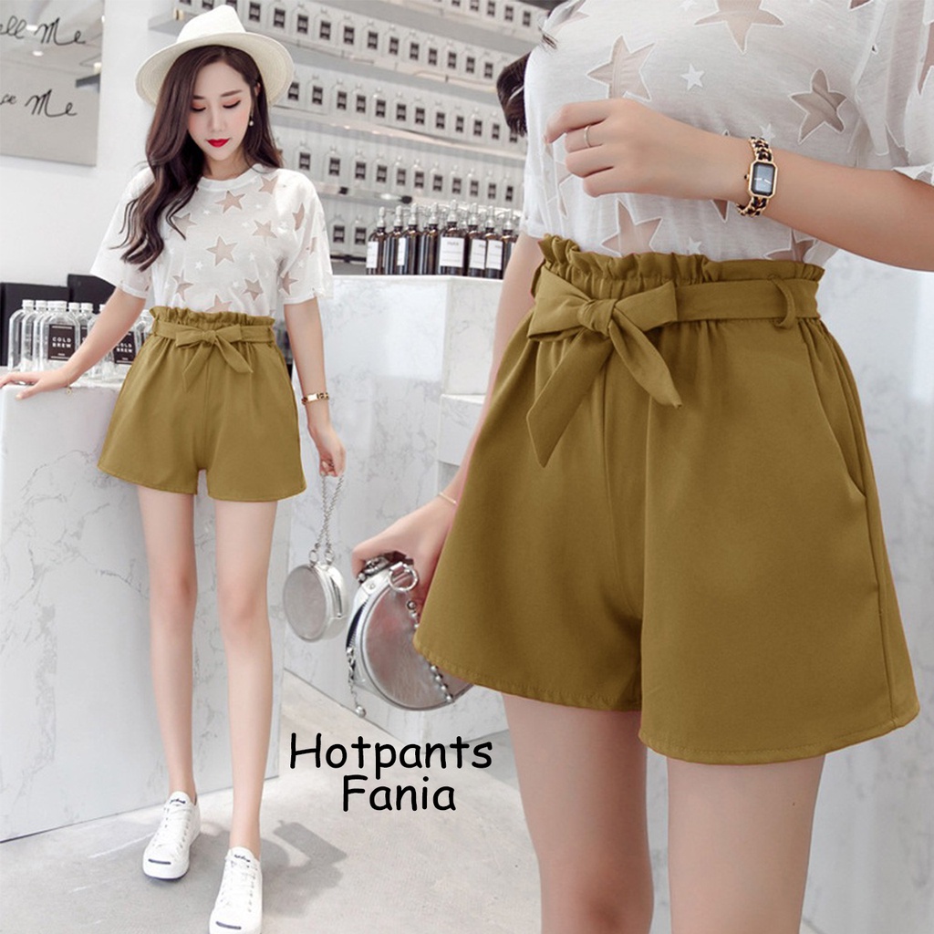 HOPYLOVY Celana Pendek Wanita Hot Pants HW Katun Move It Highwaist Pinggang Karet Fania Tali