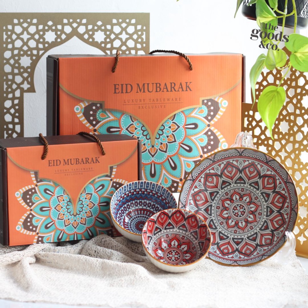 Mangkok Set Souvenir Hampers Eid Mubarak Bowl Set Mangkok Keramik Gift Idul Fitri Set BOHEMIAN Gift Set Motif Batik