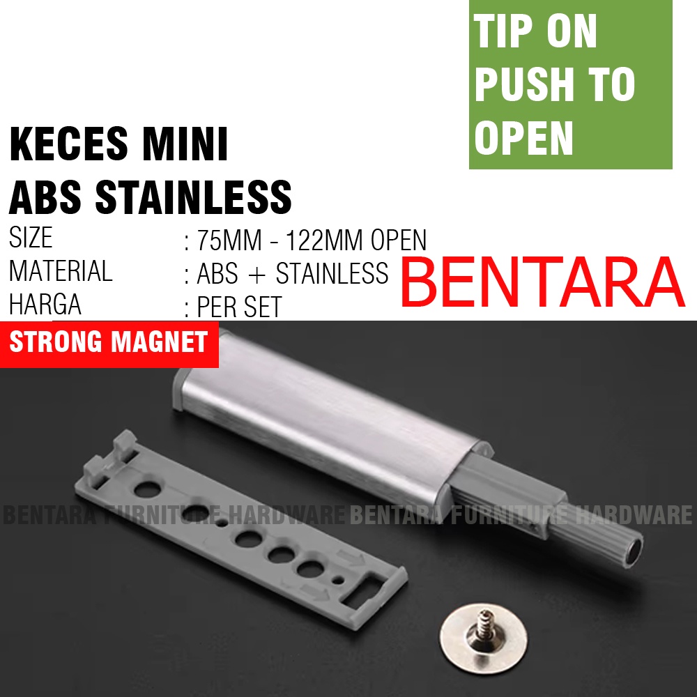 75MM KECES TIP-ON STAINLESS  PUSH OPEN HEAD MAGNET PANJANG PUSH TO OPEN DAMPER BUFFER PUSH OPEN MINI LATCH CATCH PINTU KABINET CUPBOARD