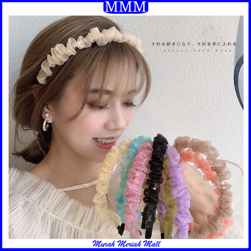 MMM Bando Scrunchie Transparant Korea Serut Headband Bandana Polos Wanita Bando Kain Scrunchie Bahan Sifon Fashion Murah Import