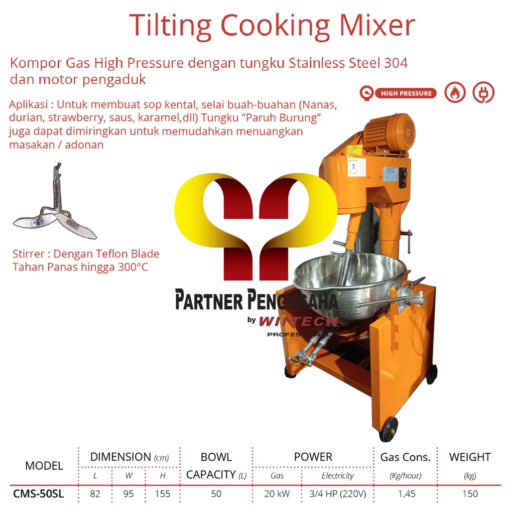 GETRA CMS-50SL Tilting Cooking Mixer / Kompor Gas dan Listrik Mixer