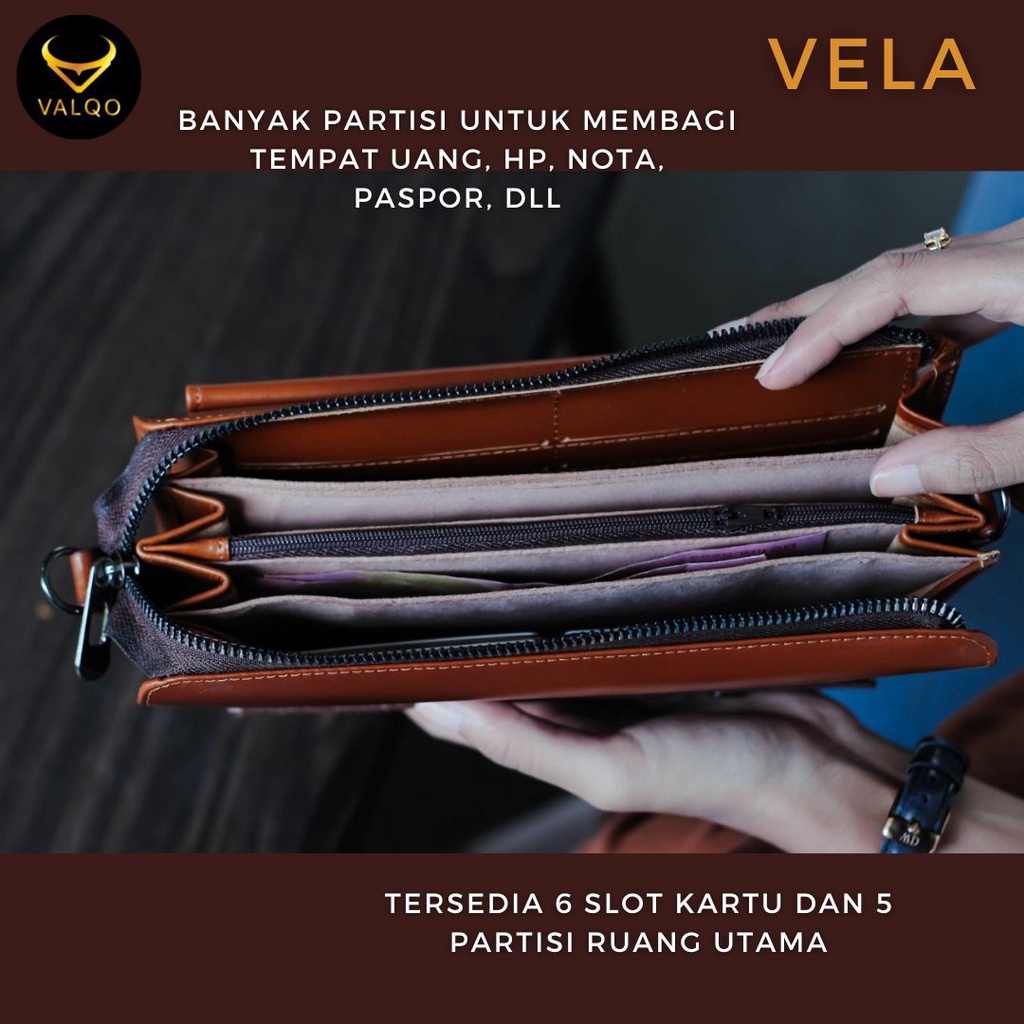 [VALQO] VELA Tas Kecil Multifungsi Banyak Partisi Handbag Dompet Kulit Sapi Cewek Wanita Perempuan