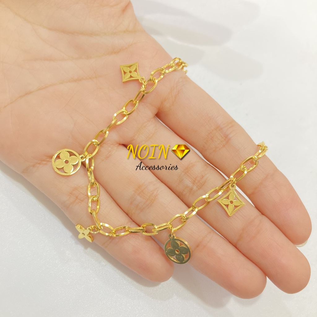 Gelang Rantai Clover Gold Titanium Anti Karat Korean Bracelet