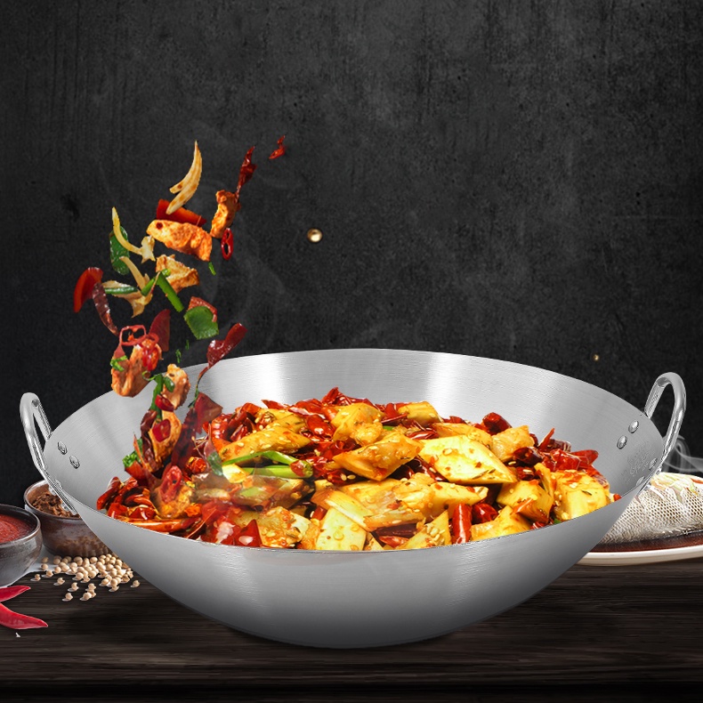 WAJAN TEBAL WOK KUALI STAINLESS UKURAN BESAR WAJAN TAHAN KARAT PENGGORENGAN NASI GORENG