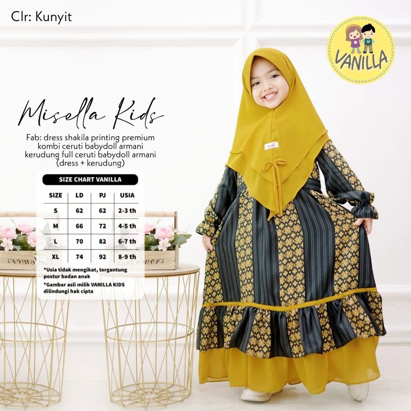 Misella kids gamis anak set hijab ori Vanilla