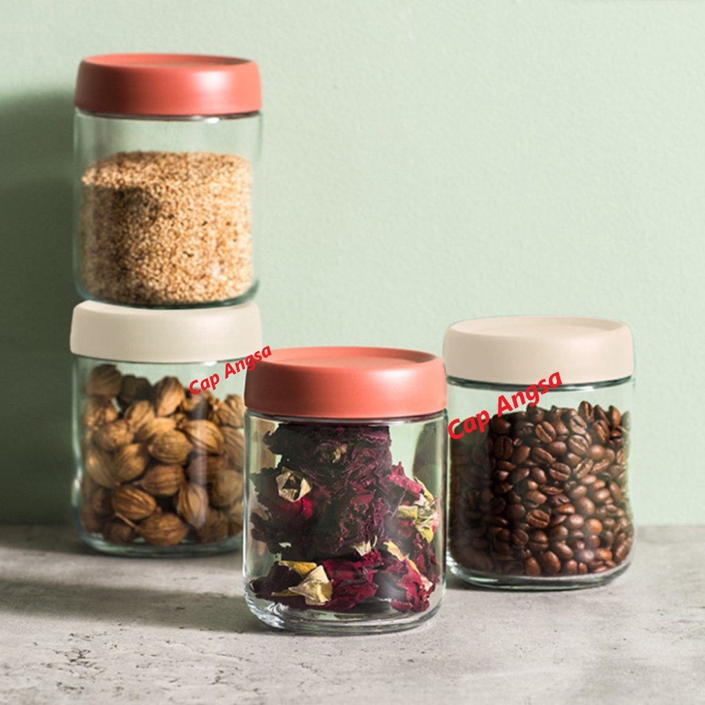 GLASS JAR AIRTIGHT STACKABLE TOPLES TABUNG KACA WADAH PENYIMPAN MAKANAN TEH YOGURT KUE KERING SNACK