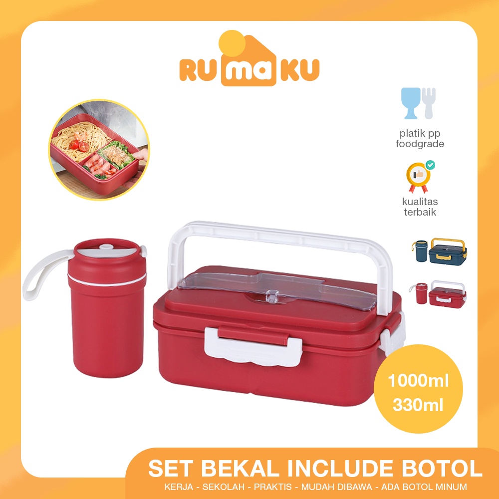 Rumaku Lunchbox set Jerami Kotak Makan Bekal Tempat Makan dan Mangkuk Sup 1000ml/330ml Free Sendok BPA FREE