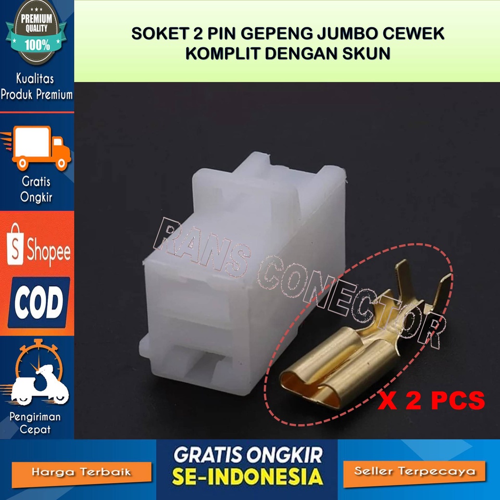 SOKET 2 PIN JUMBO FEMALE KELISTRIKAN MOTOR MOBIL ARUS BESAR  TAHAN PANAS