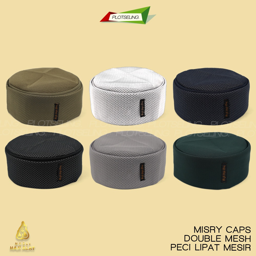 Peci Lipat MESIR DOUBLE MESH Premium Haji Alay Kopiah Hitam Putih Abu Biru Kopyah Sholat Maiyah Cak Nun Kopeah Santri Bulat Pria Anak Dewasa Kupluk Laki Motif Rosal Hat Polos Jaring Madun Pakol Habasa Malaysia Oman Assagofah Terompah Madinah NU Ori