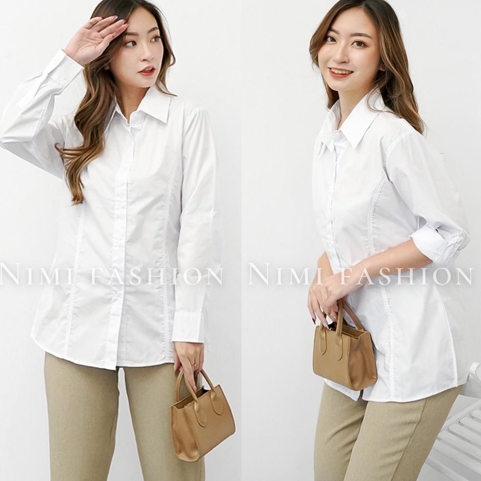 TERLARIS kemeja Putih Rempel List Wanita Baju Kemeja Putih Kerja Lenggan Panjang Formal Kantor Wanit