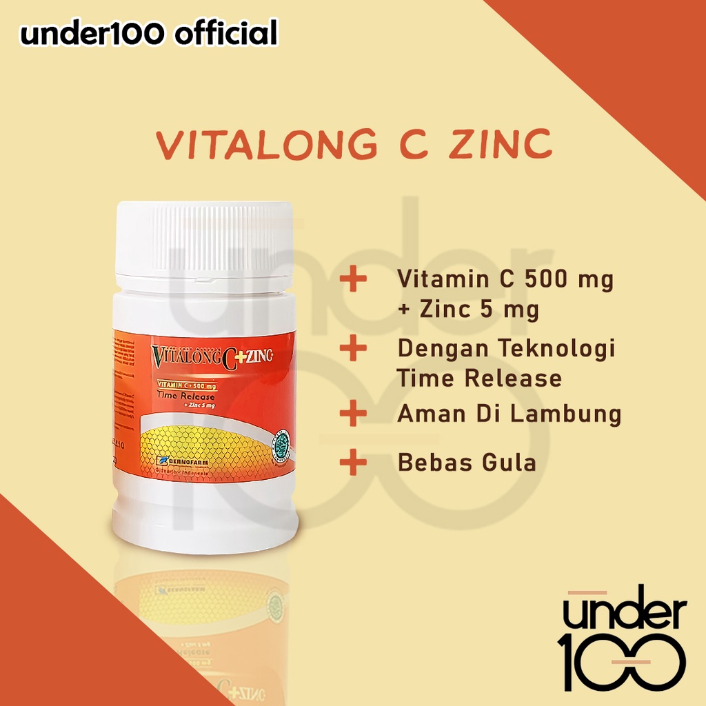 ❤ Under100 ❤ Vitalong C + Zinc | Vitamin C 500mg + Zinc 5mg Halal Suplemen makanan 1 botol 30 kapsul