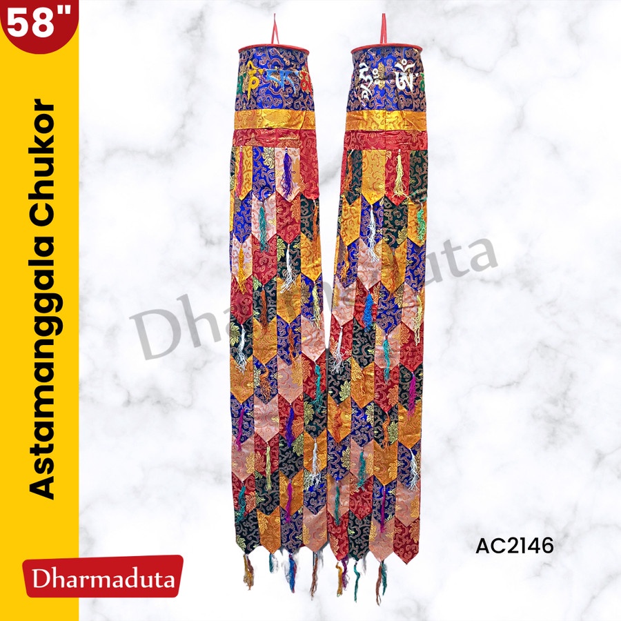 Chukor Gantungan Bulat Hiasan Altar Buddha Kain Tibet 147cm 2pc Set